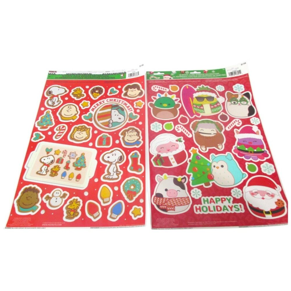 Lot of 2 Peanuts Snoopy Merry Christmas Decoration Window‎ Clings 25/26 Statics